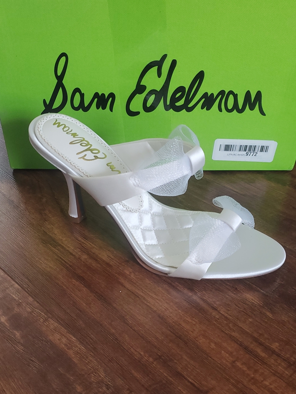 Sam Edelman White Satin Bow Slide Heels